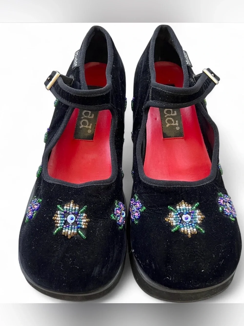 Vintage Mudd Black Velvet Beaded Mary Jane Platform Shoes 8.5 Y2K